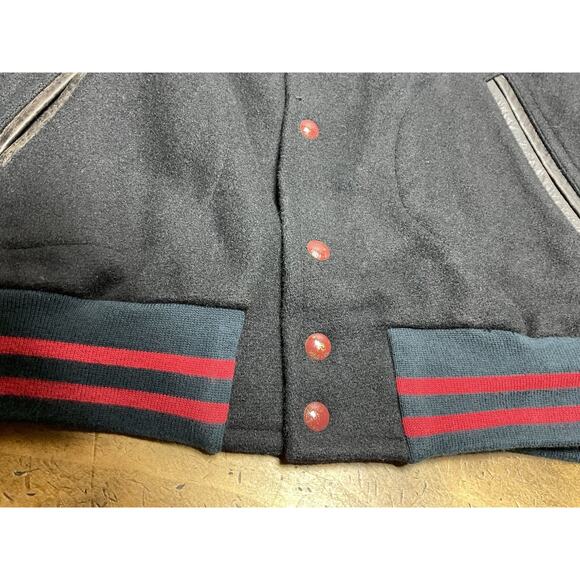 VTG 90s POLO RALPH LAUREN VARSITY JACKET WOOL LEATHER BLACK LETTERMAN MENS XL - Picture 3 of 16